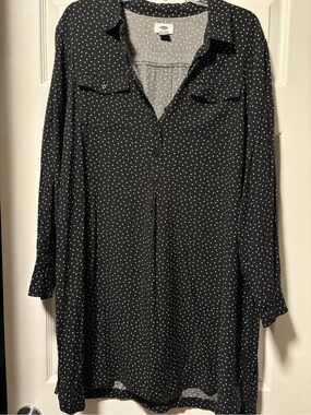 Old Navy Black Polka Dot Long Sleeve Shirt Dress